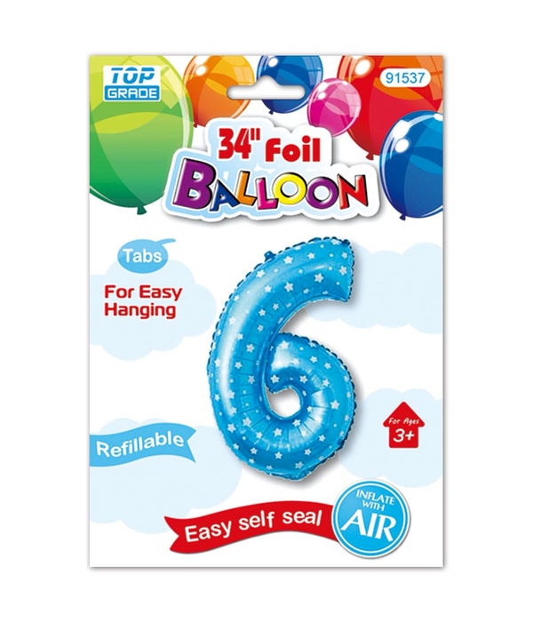 26"blue foil balloon #6 polka dots 12/600s