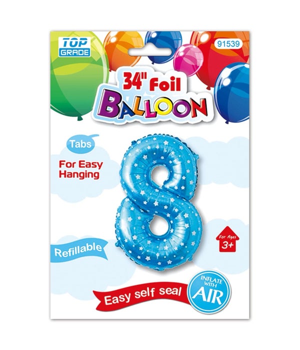 26"blue foil balloon #8 polka dots 12/600s