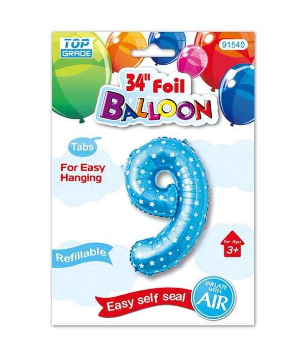 26"blue foil balloon #9 polka dots 12/600s