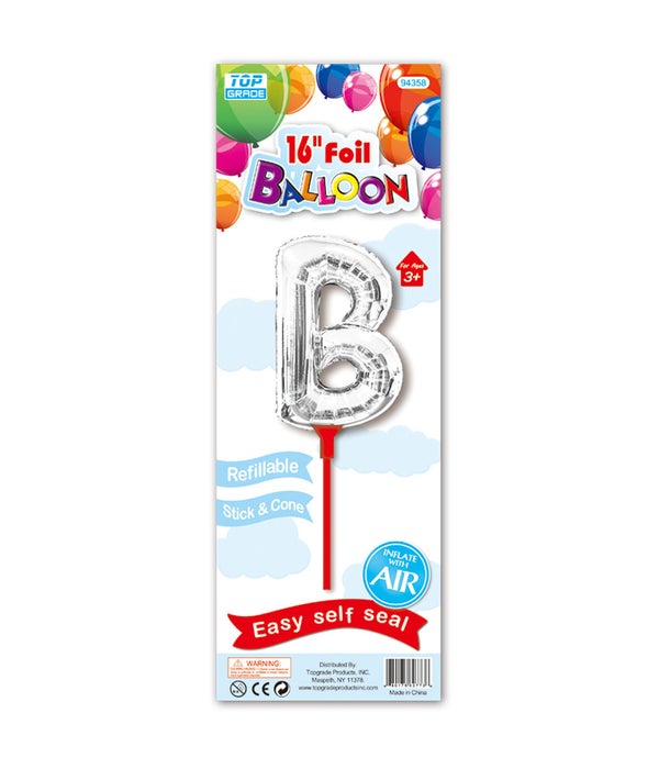 16" silver foil balloon B W/Stick 12/300's