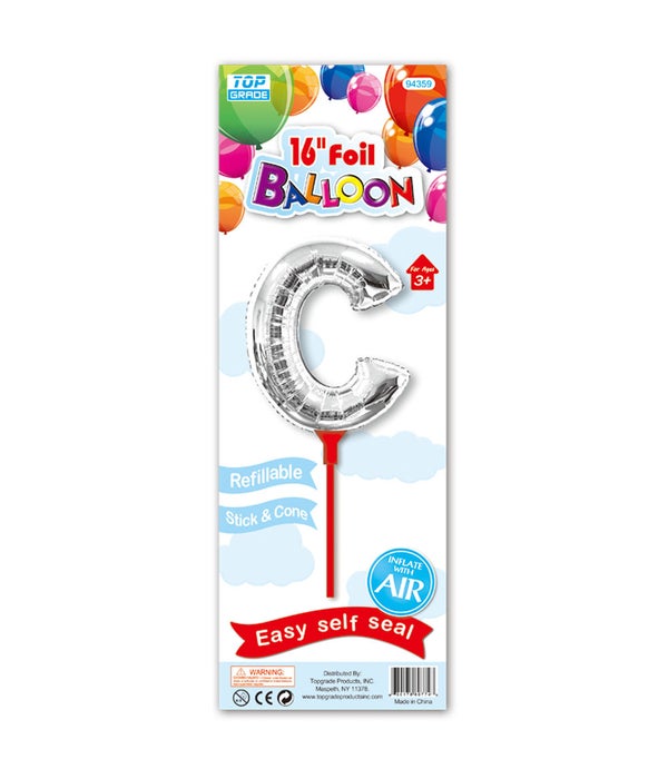 16" silver foil balloon C W/Stick 12/300's