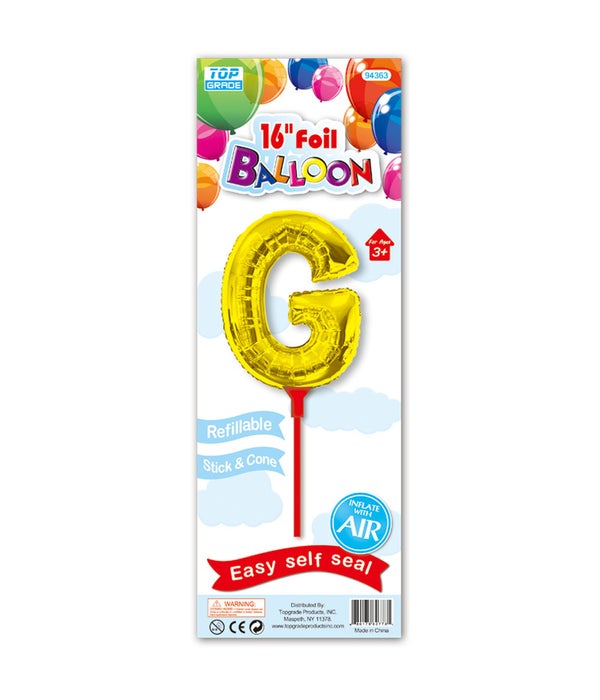 16" gold foil balloon G w/stick 12/300s
