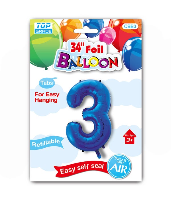34" number balloon R.blue #3 12/300s