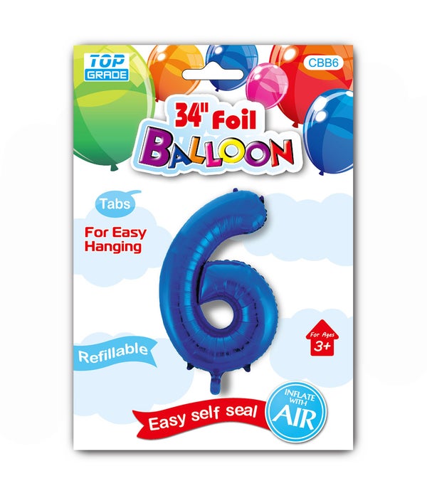 34" number balloon R.blue #6