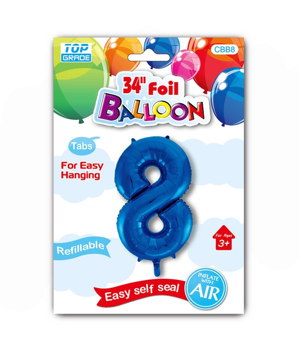 34" number balloon R.blue #8 12/300s