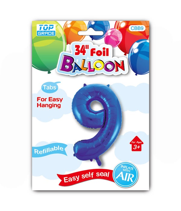 34" number balloon R.blue #9 12/300s