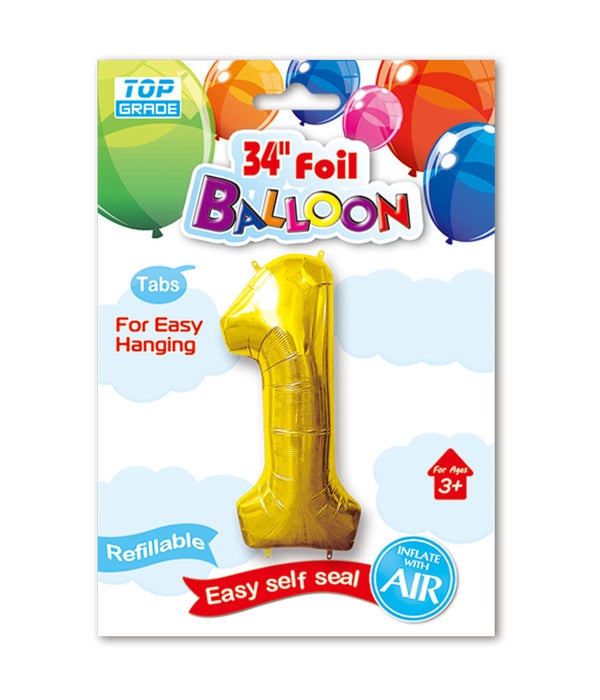 34" number balloon gold #1 12/600s