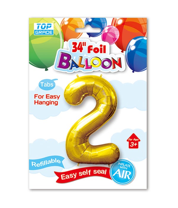 34" number balloon gold #2 12/300s