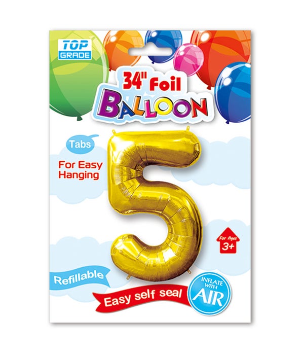 34" number balloon gold #5 12/300s