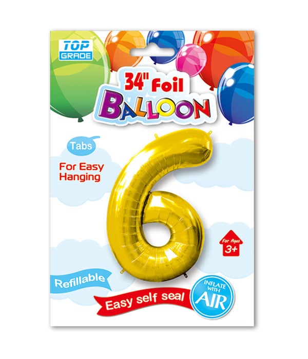 34" number balloon gold #6 12/300s