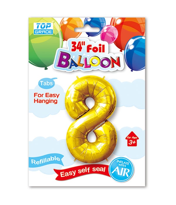 34" number balloon gold #8 12/300s