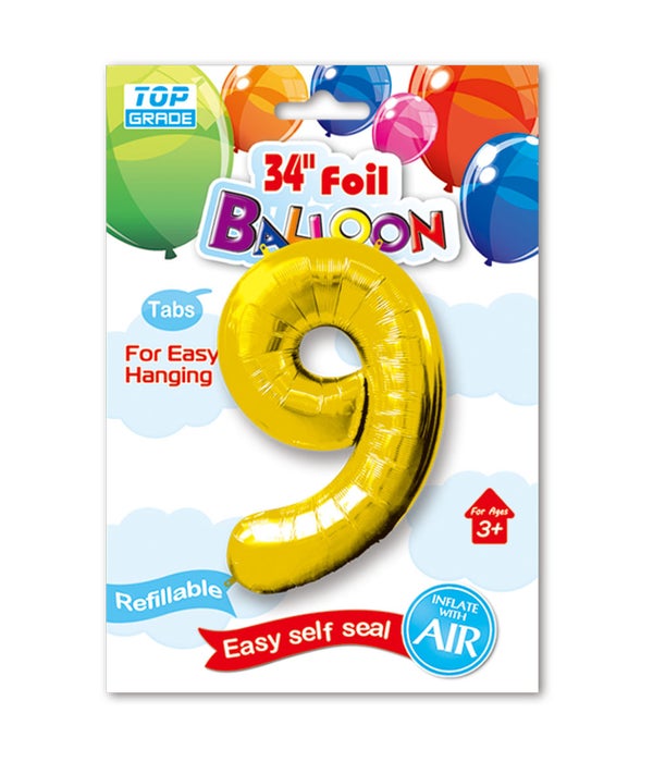 34" number balloon gold #9