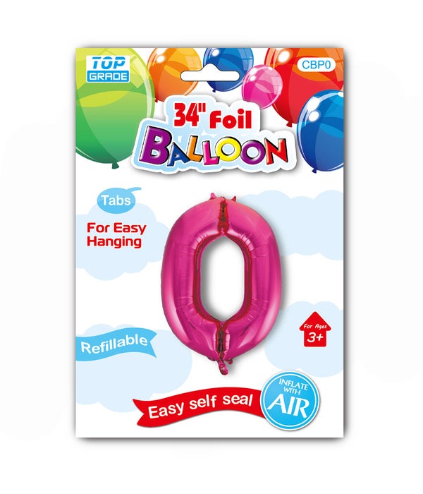 34" number balloon H.Pink #0 12/300s