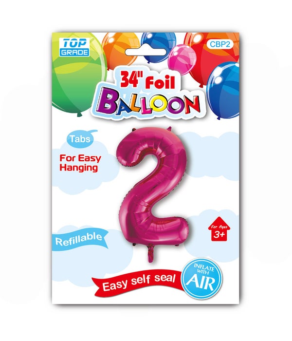 34" number balloon H.pink #2 12/300s