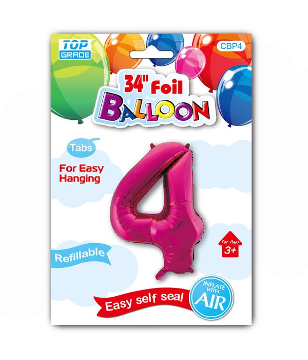 34" number balloon H.pink #4 12/300s