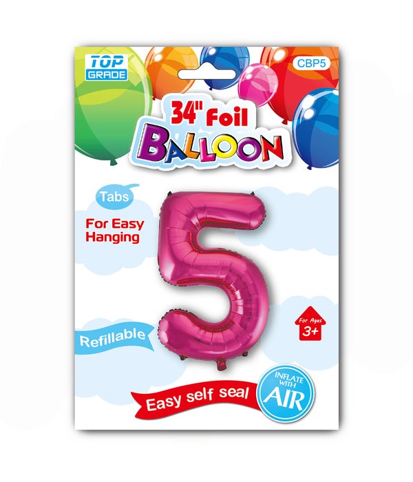34" number balloon H.pink #5 12/300s