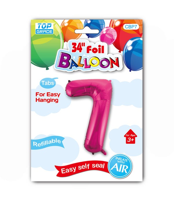 34" number balloon H.pink #7