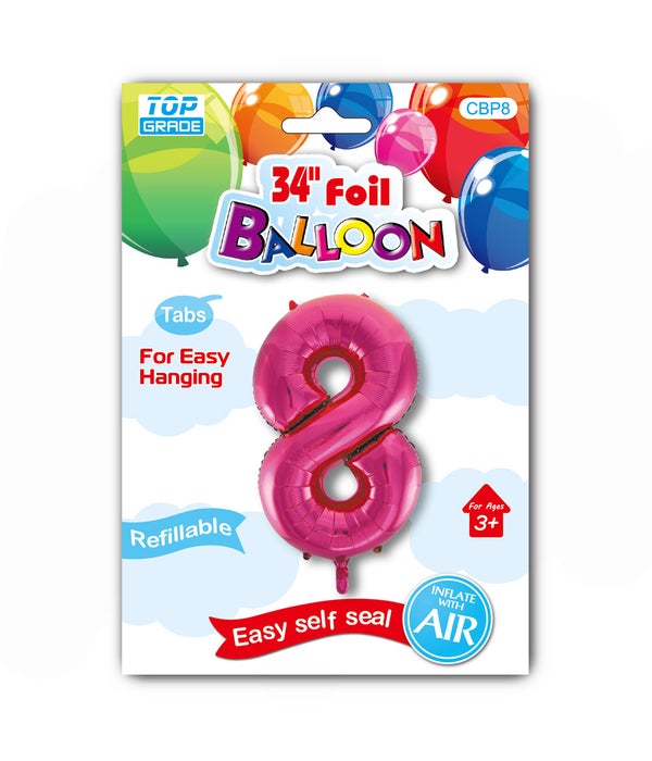34" number balloon H.pink #8 12/300s