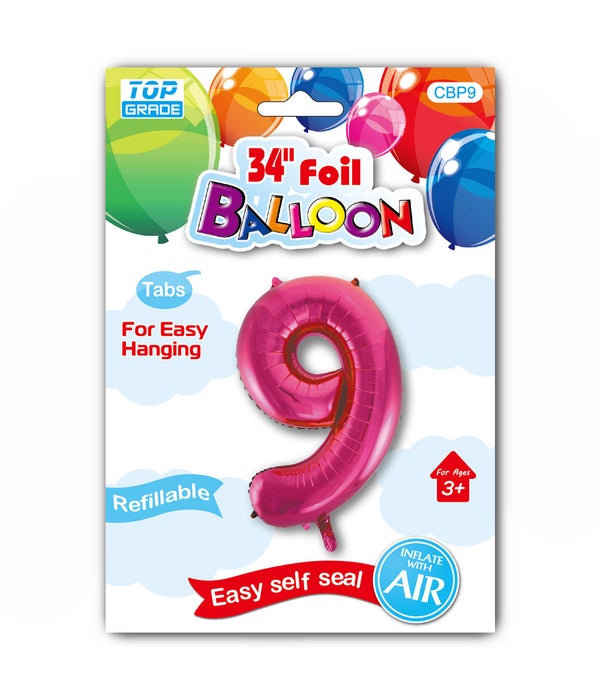 34" number balloon H.pink #9 12/300s