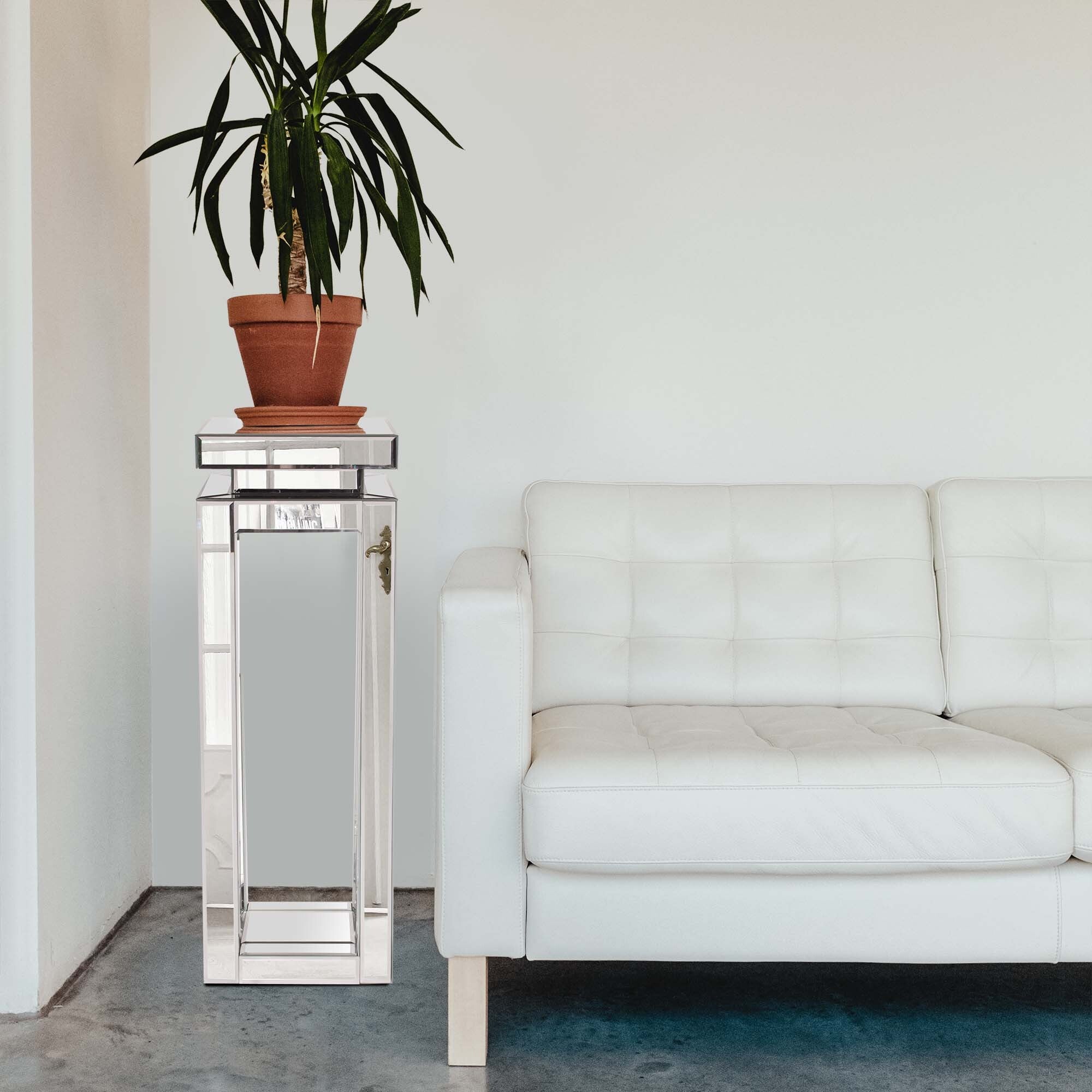 tall mirrored pedestal table