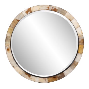 Godfrey Round White Tiled Horn Mirror