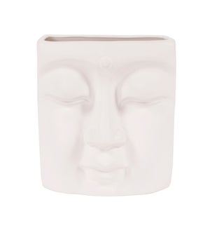 Abstract Buddha Face in Eggshell White Ceramic Wall Vase