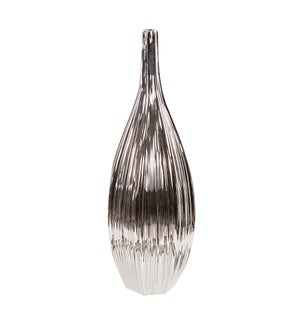 Metallic Silver Ribbed Ceramic Bottle Vase, Tall