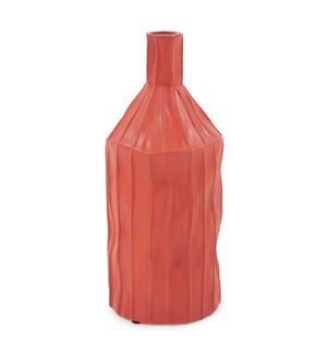 Coral Red Ribbed Ceramic Bottle