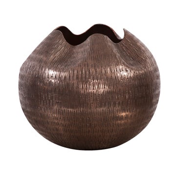 Textured Deep Copper Aluminum Pinched Top Globe Vase, Small