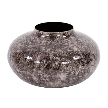 Round Black Marbled Iron Pod Vase, Large