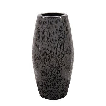 Chiseled Texture Black Iron Cylinder Vase, Large