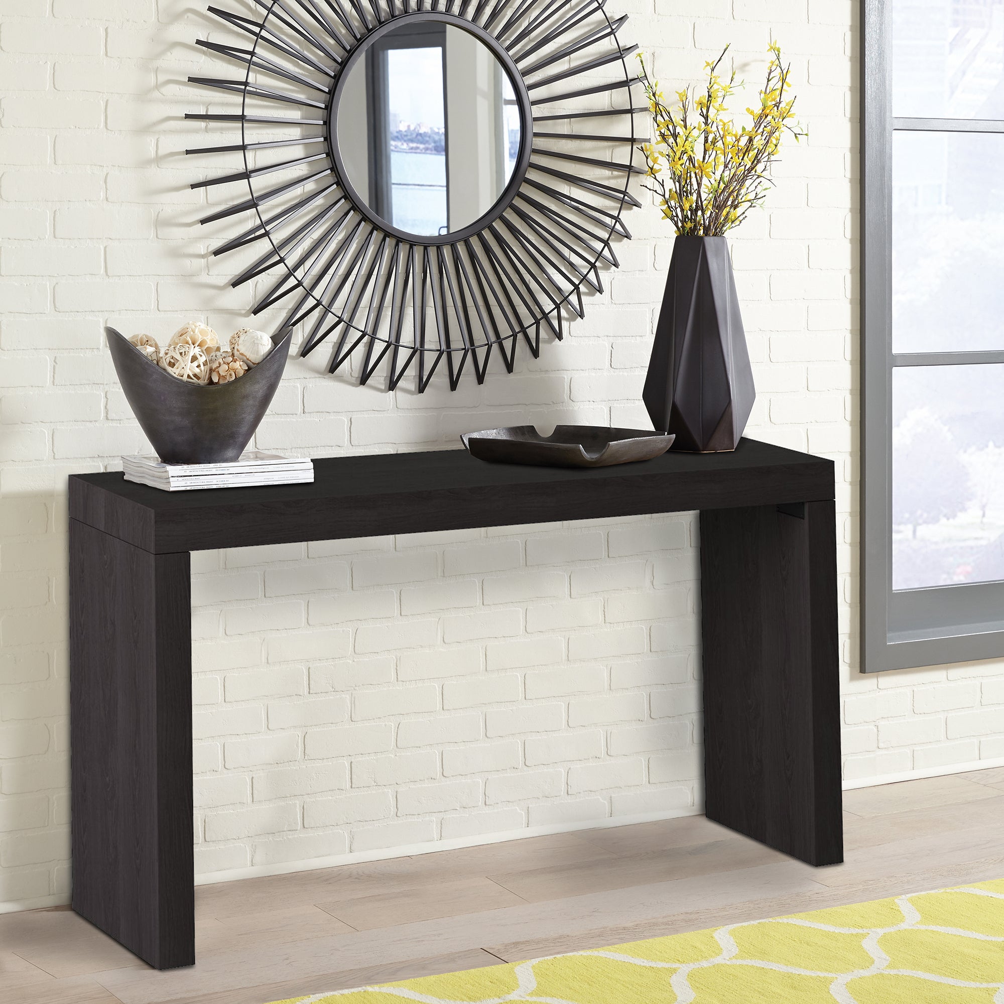 wood black console table