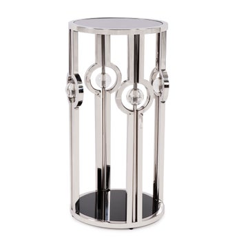 Stainless Steel Pedestal with Black Tempered Glass and Acrylic Ball Details, Small