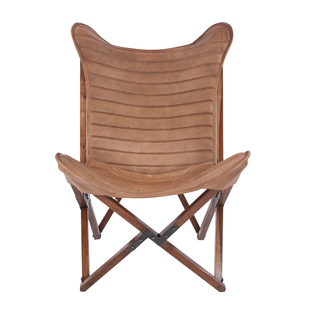 brown leather sling chair