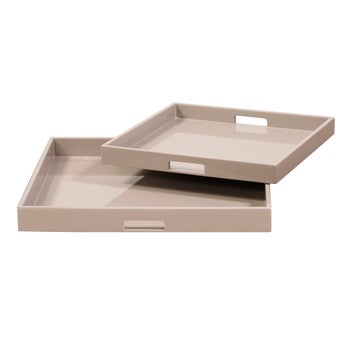 Taupe Lacquer Square Wood Tray Set
