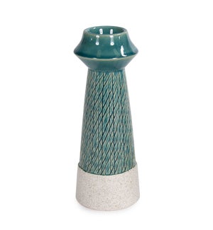 "Cross Hatched Sea Blue Ceramic Candle Holder, Large"