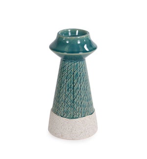 "Cross Hatched Sea Blue Ceramic Candle Holder, Small"
