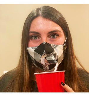 Happy Hour Reusable Face Mask in Buffalo Check Black and White