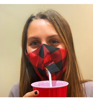 Happy Hour Reusable Face Mask in Buffalo Check Red