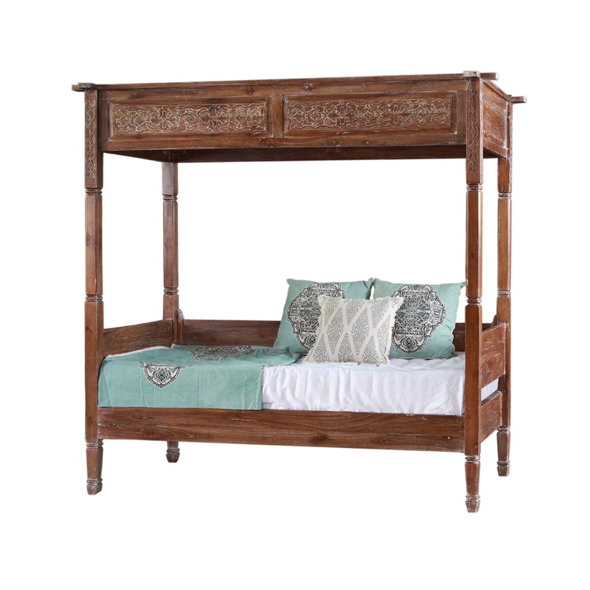 Carved Canopy Bed - Teak