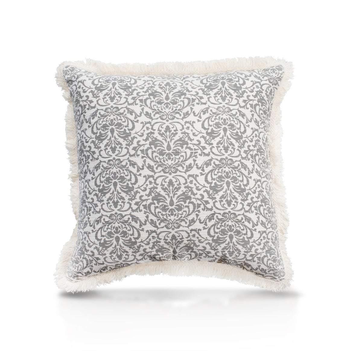 Pillow, 20" with Fringe - Damask, Cool Gray