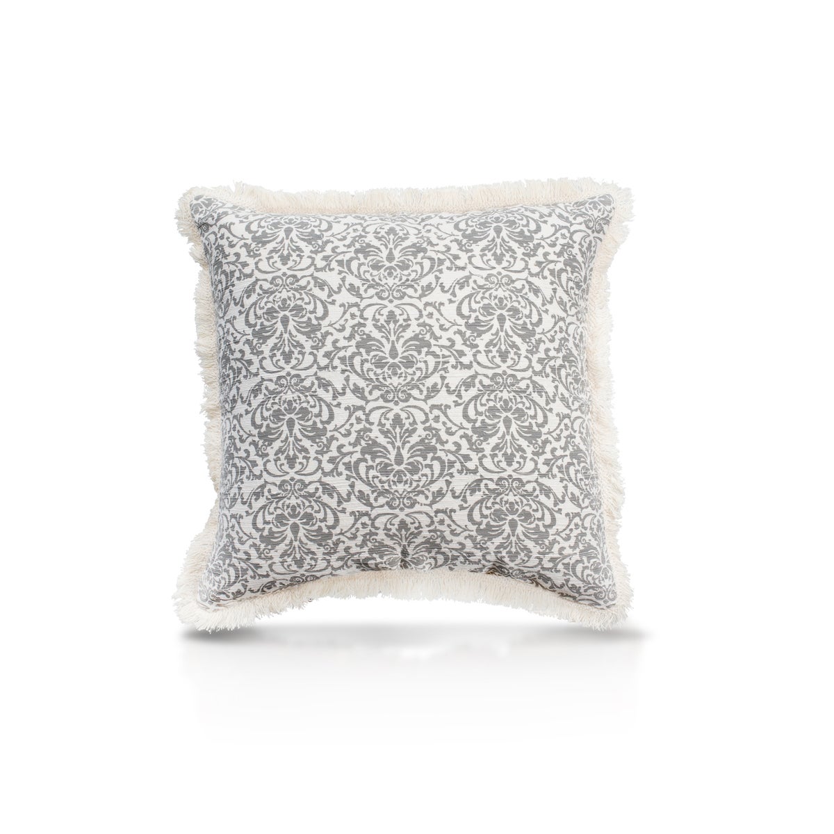 Pillow, 20" with Fringe - Damask, Cool Gray
