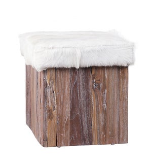 Goat Hide Stool with Driftwood Base