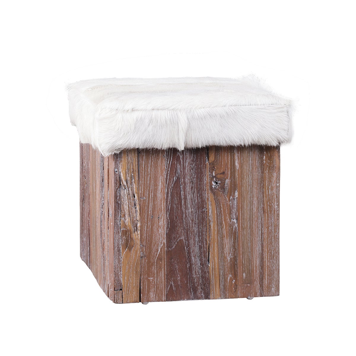 Goat Hide Stool with Driftwood Base