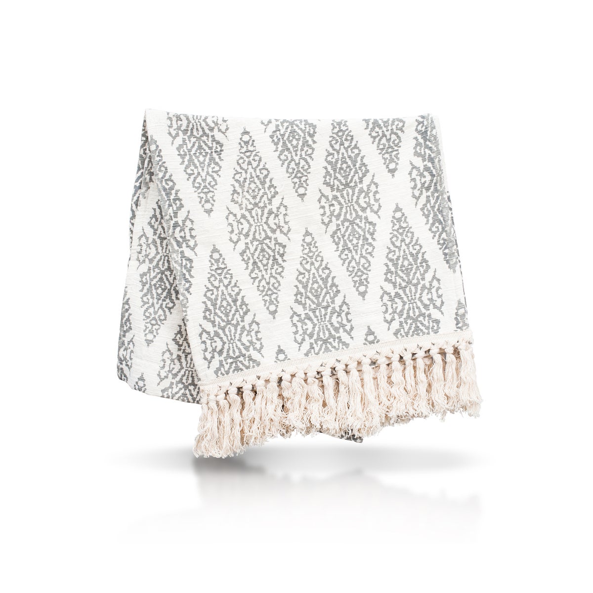 Table Runner with Fringe - Ikat, Cool Gray