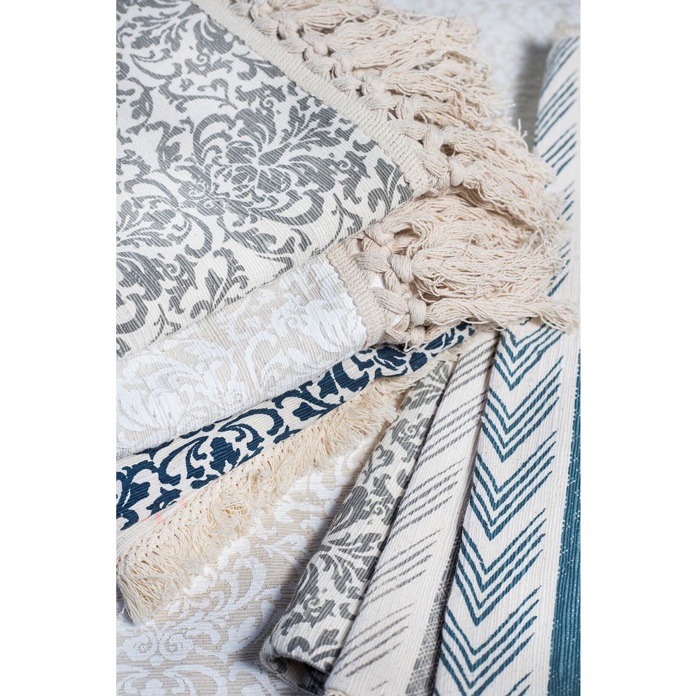 Table Runner with Fringe - Ikat, Cool Gray