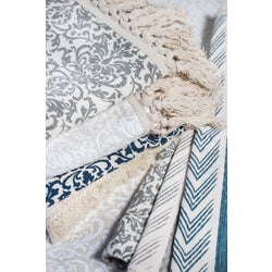 Table Runner with Fringe - Damask, Cool Gray