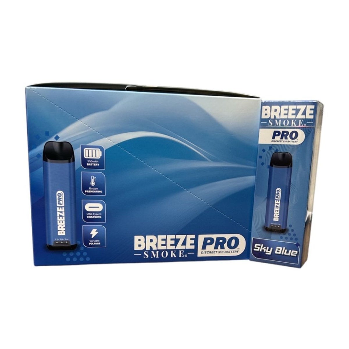 BREEZE PRO SKY BLUE DISCREET 510 BATTERY - disposables vape | U.W.I  Universal Wholesalers INC.