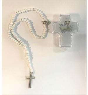 ROSARY #JN-231FI-WHT ROSARY IN CROSS CONTAINER
