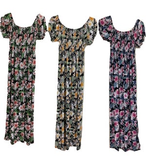 WOMEN'S LONG DRESSES #26 FLORAL W/SHORT SLEEVE